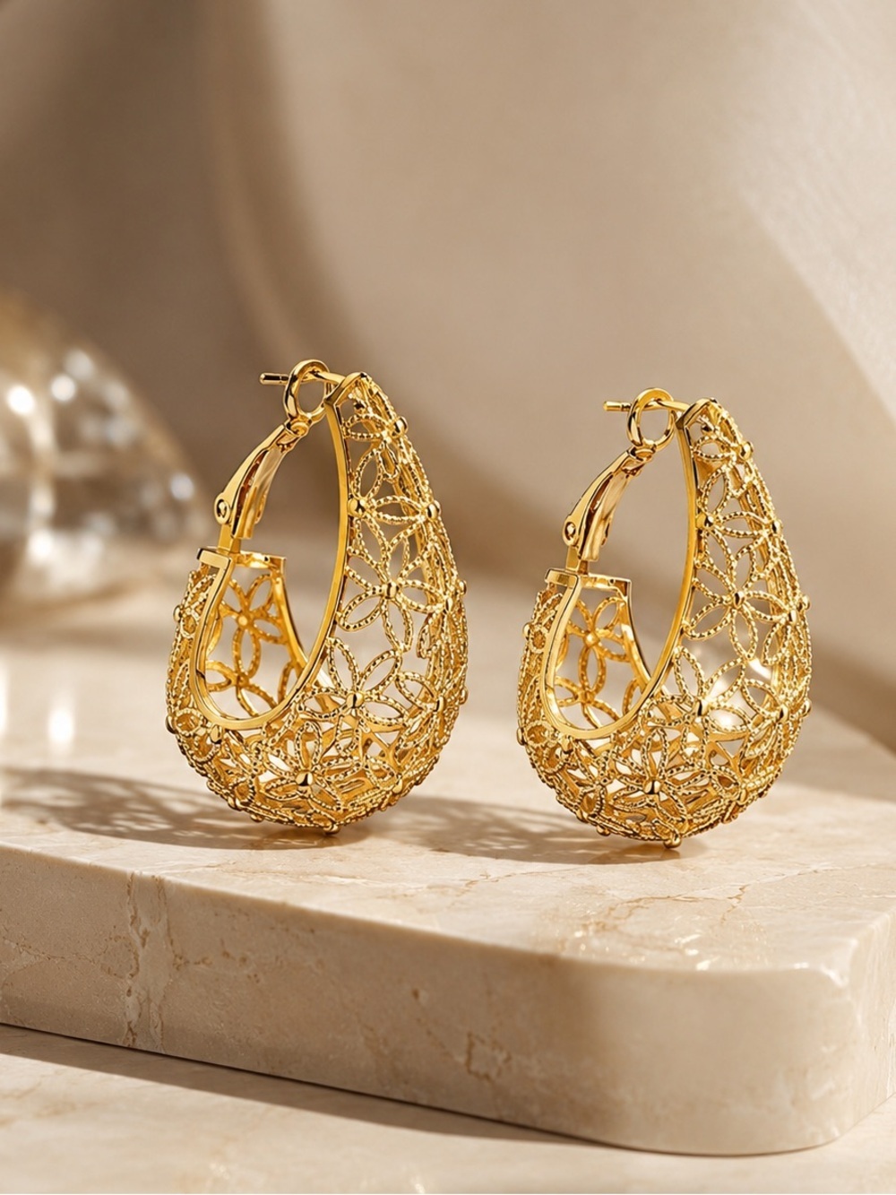 REVOLVE Gold Filigree Teardrop Hoop Earrings